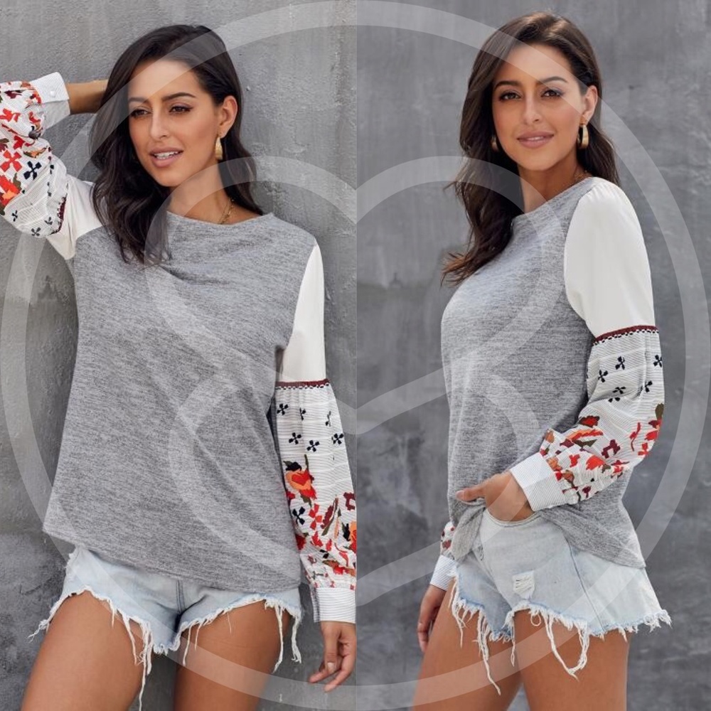 boho chic floral print sleeve Blouse - KHAKI - Picture 3 of 6